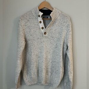 IZOD BUTTON MOCK SWEATER, Oatmeal, Medium